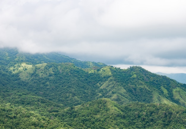 High green mountain with haze