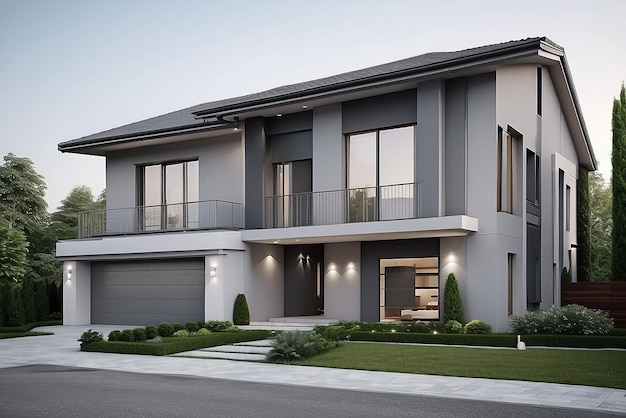 High grey house for large family with grey modern house exterior