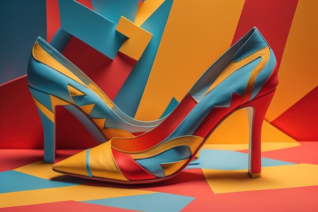 High heel women shoes on colorful background generative ai