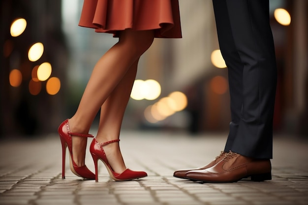 High Heeled Lady39s Legs Close to Boyfriend39s Classic Shoes UpClose Shot AI