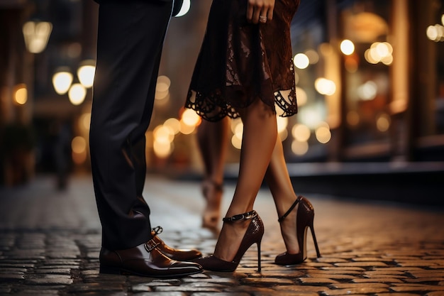 High Heeled Lady39s Legs Close to Boyfriend39s Classic Shoes UpClose Shot AI