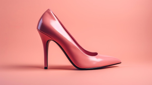 High heels in pink color Woman shoes on pink studio background Horizontal banner composition AI generated