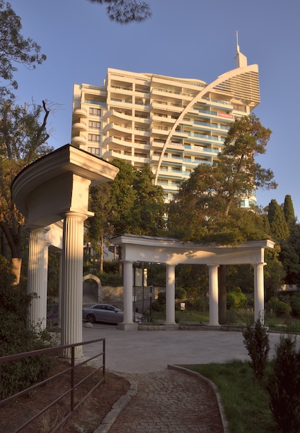 high house in yalta for the green trees in the autumn and subtropical vegetation