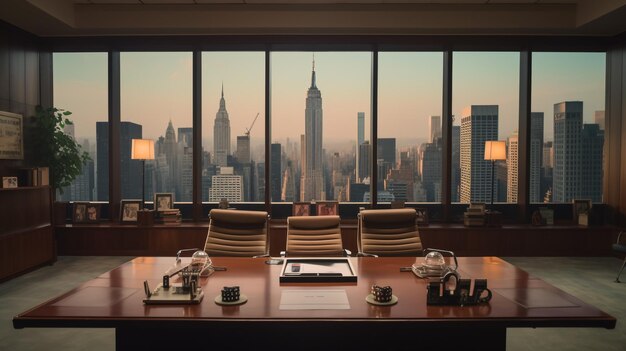 Photo high level meeting of excutive room is decorated with stylish table and chairs around conference ro