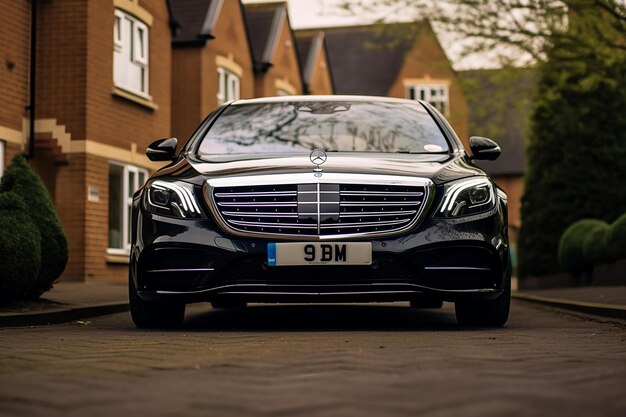 Foto primo piano simmetrico di lusso di una mercedes nera