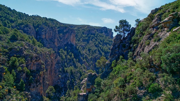 High mountain forest landscape. aerial view of colorful mountains and large gorges. granada. spain.