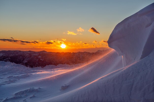 High mountain hut with snow