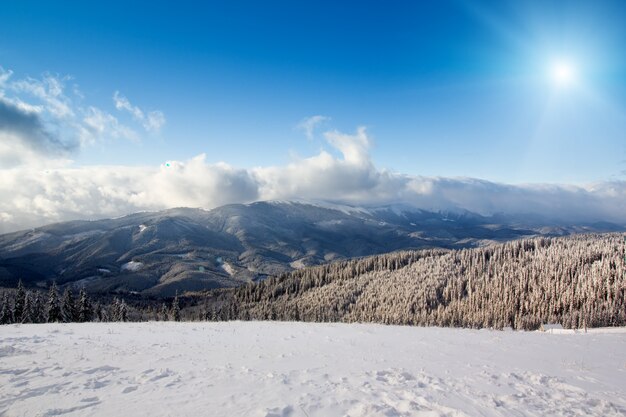 High mountain landscape with sun