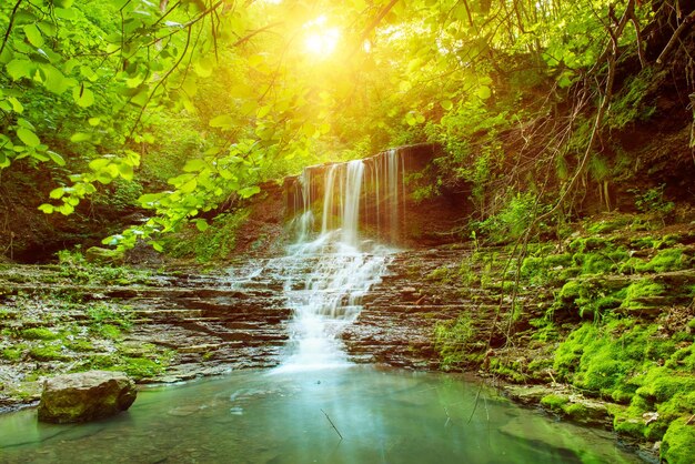 High mountain waterfall