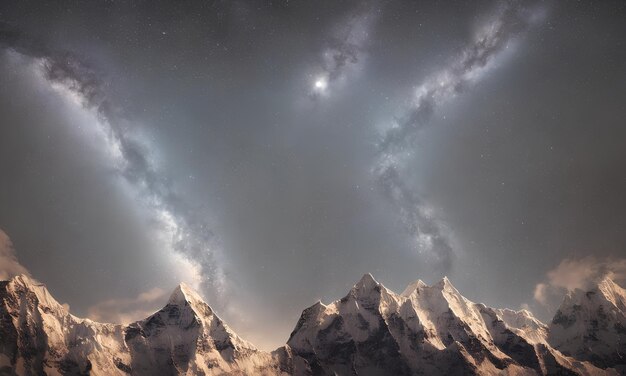 High mountains and night starry sky