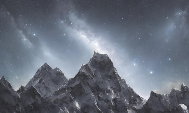 High mountains and night starry sky