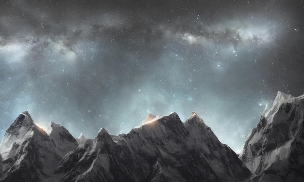 High mountains and night starry sky