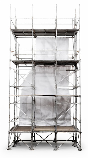 high narrow scaffolding construction isolated on white background