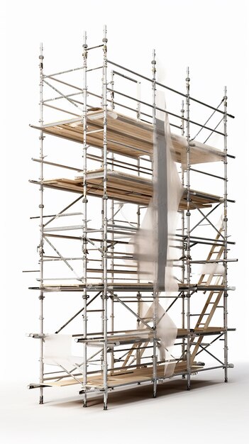 Foto costruzione di impalcature alte e strette isolate su sfondo bianco