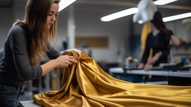 high performance fabric being placed on a mannequin in a fashion studio workshop