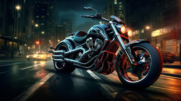 High power motorcycle chopper at night