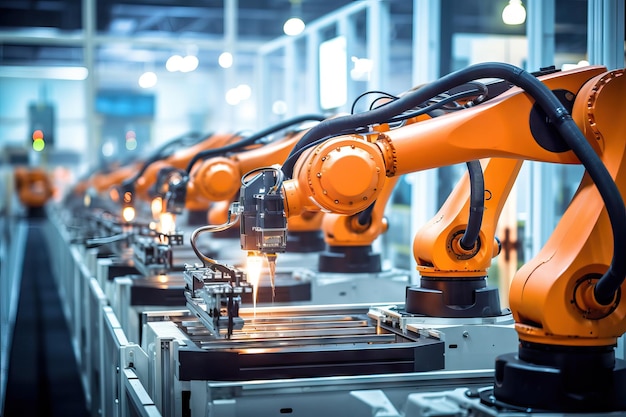 Высокоточные роботы-манипуляторы на заводе электроники Производство электронных устройств
