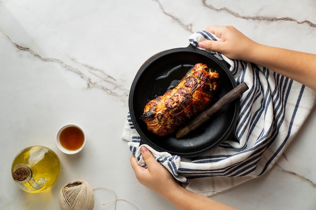 Foto primo piano di farina di carne ad alto contenuto proteico