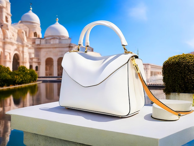 high quality 8K Ultra HD an rectangular white women's bag Italian style