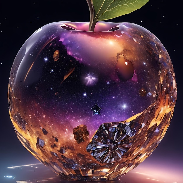 Photo high quality 8k ultra hd space stars and galaxies inside an apple made of crystal by yukisakura