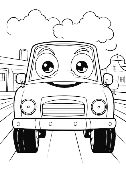 사진 귀여운 만화 자동차 를 가진 어린이 들 을 위한 고품질 및 해상도 색채 페이지
