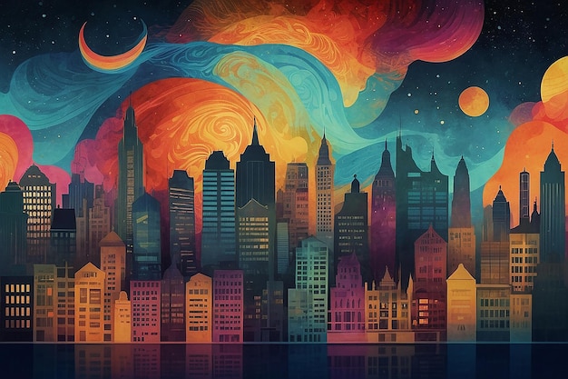 Photo high quality beautiful and fantastically designed silhouettes of colorful city buildings