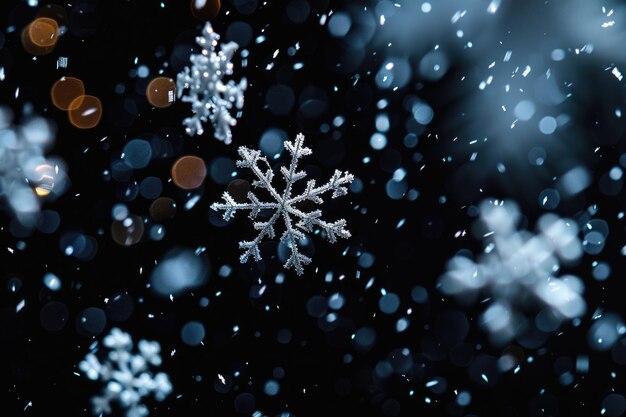 Photo high quality blurred snowflake photo on black background for overlay