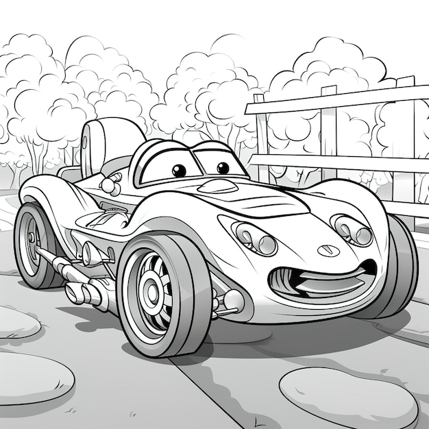 Photo high quality cartoon car coloring page for kids to paint