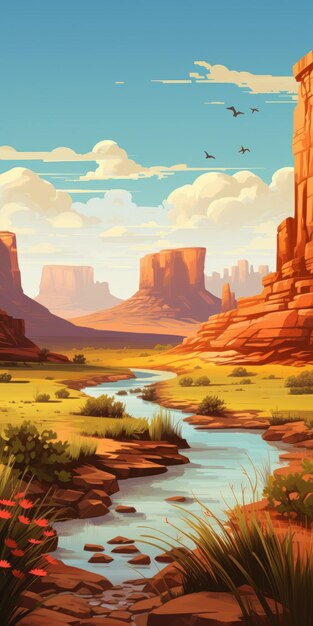 High Quality Estuary Illustration Of Wild West Landscape