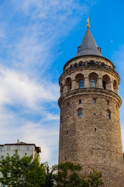 High quality Galata Tower view with blue sky for design