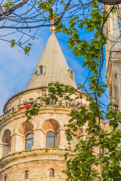 High quality Galata Tower view with blue sky for design