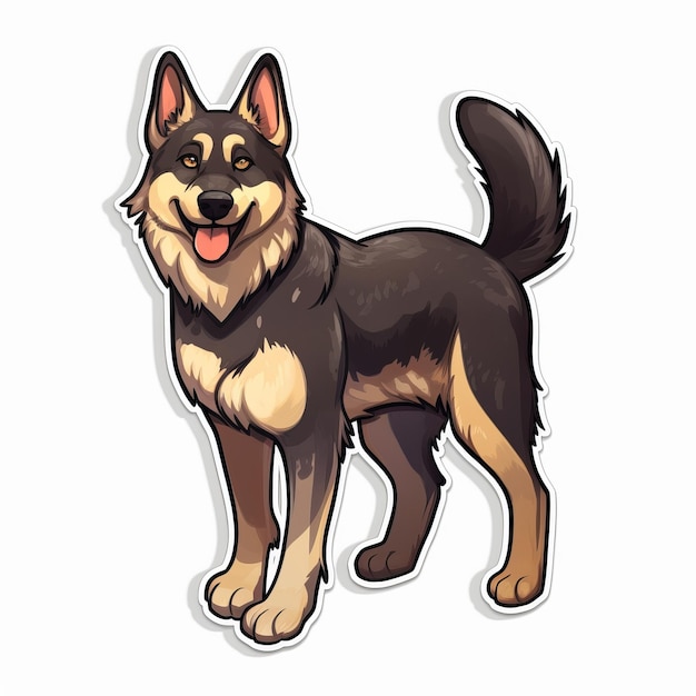 Photo high quality german shepherd dog sticker in colored cartoon style