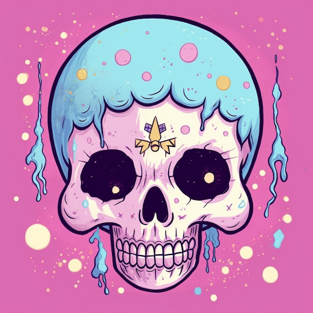 Foto un'illustrazione di alta qualità di cranio e fiore di rosa scura con pittura artistica liquida