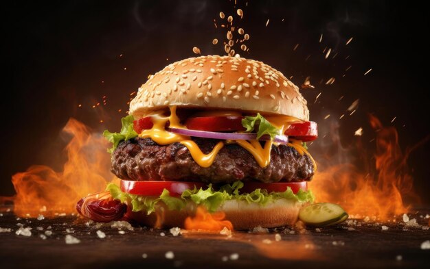 High quality image of a spicy cheeseburger