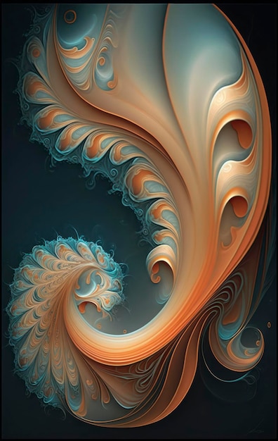 a high quality image of waves in the style of light orange and light blue fractal patterns