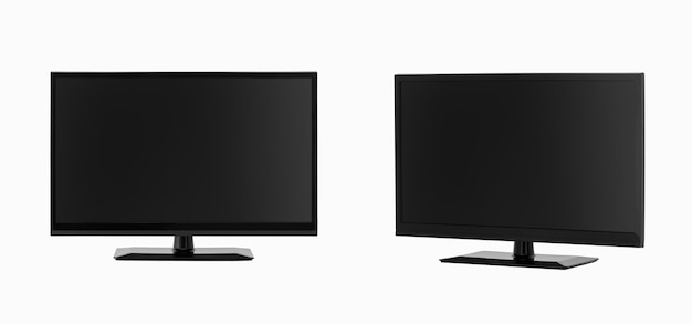 白い背景の上の2つの角度で高品質の液晶テレビ