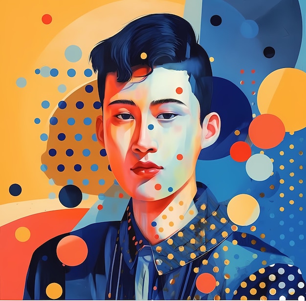 High quality modern man portrait Bauhaus style Colorful and filled with dots in the style of colorblocked shapes genderless Neoacademism Generative Ai