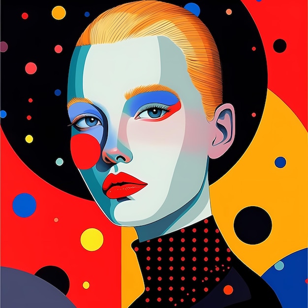 Photo high quality modern woman portrait bauhaus style colorful and filled with dots in the style of colorblocked shapes genderless neoacademism generative ai