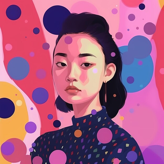Photo high quality modern woman portrait bauhaus style colorful and filled with dots in the style of colorblocked shapes genderless neoacademism generative ai