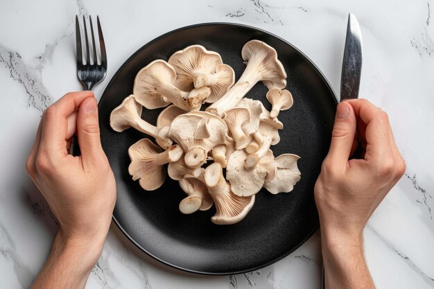 Photo high quality photo of raw jersey cow mushrooms with cutlery