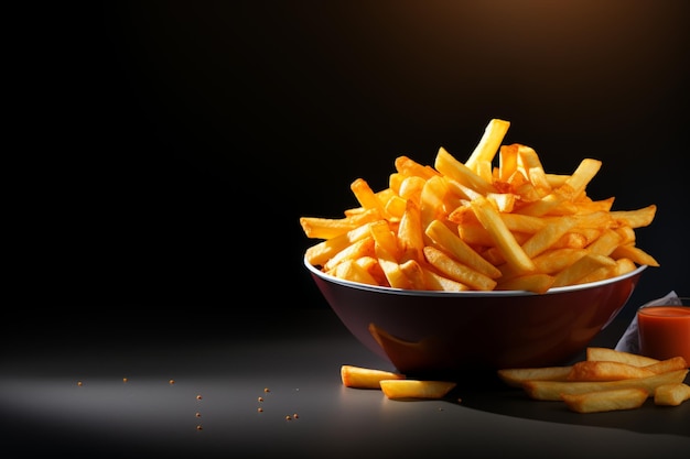 High quality product showcase realistic French fries for food photography projects