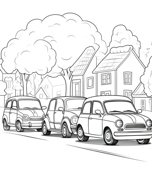 Photo high quality and resolution coloring page for kids with cute cartoon car