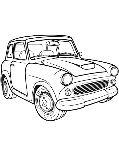 Photo high quality and resolution coloring page for kids with cute cartoon car