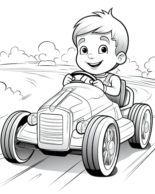 可愛いアニメの車を持つ子供のための高品質と解像度のカラーページ