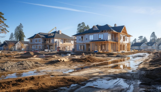 High quality stock photography Construction of new homes in a new residential area