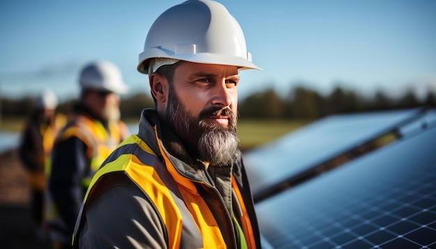 High quality stock photography Two engineers installing solar panels on roof