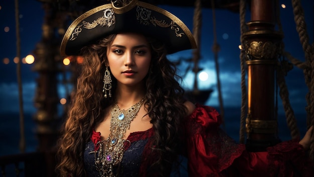 high quality super realistic pirate hat a 20yearold Pirate Maiden with a celestial beauty rival