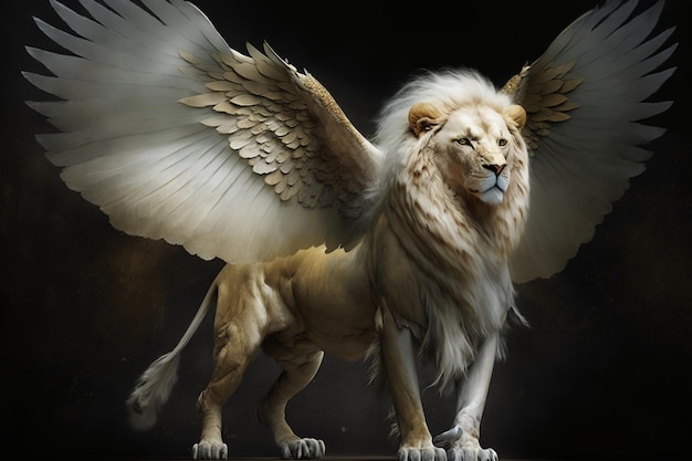 Photo high res cinematic image of a lion with white and gold.