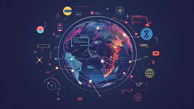 high resolution ai system connecting languages worldwide with colorful visuals