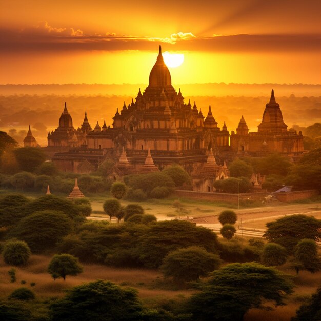 Photo high resolution of bagan high sunset in myanmar ai generated art